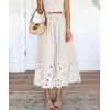 image:imagechouyatou Womens Retro Floral Embroidery Midi Long Skirt Back Elastic Waist Pleated ALine Skirt with PocketsGray