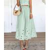 image:imagechouyatou Womens Retro Floral Embroidery Midi Long Skirt Back Elastic Waist Pleated ALine Skirt with PocketsGreen