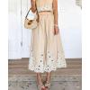 image:imagechouyatou Womens Retro Floral Embroidery Midi Long Skirt Back Elastic Waist Pleated ALine Skirt with PocketsKhaki