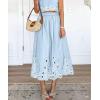 image:imagechouyatou Womens Retro Floral Embroidery Midi Long Skirt Back Elastic Waist Pleated ALine Skirt with PocketsLight Blue