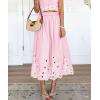 image:imagechouyatou Womens Retro Floral Embroidery Midi Long Skirt Back Elastic Waist Pleated ALine Skirt with PocketsPink