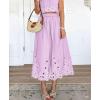 image:imagechouyatou Womens Retro Floral Embroidery Midi Long Skirt Back Elastic Waist Pleated ALine Skirt with PocketsPurple