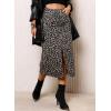 image:imagechouyatou Womens Retro Leopard Print Long Denim Bodycon High Waist Skirt Split Front Jean Pencil SkirtGrey Leopard