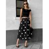 image:imagechouyatou Womens Retro Polka Dot Pleated Skirt High Elastic Waist Flowy Swing Party Midi Long Skirt with PocketsBlack