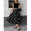 image:imagechouyatou Womens Retro Polka Dot Pleated Skirt High Elastic Waist Flowy Swing Party Midi Long Skirt with PocketsBlack