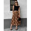 image:imagechouyatou Womens Retro Polka Dot Pleated Skirt High Elastic Waist Flowy Swing Party Midi Long Skirt with PocketsBrown