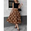 image:imagechouyatou Womens Retro Polka Dot Pleated Skirt High Elastic Waist Flowy Swing Party Midi Long Skirt with PocketsBrown