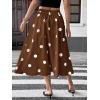 image:imagechouyatou Womens Retro Polka Dot Pleated Skirt High Elastic Waist Flowy Swing Party Midi Long Skirt with PocketsBrown