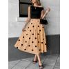 image:imagechouyatou Womens Retro Polka Dot Pleated Skirt High Elastic Waist Flowy Swing Party Midi Long Skirt with PocketsKhaki