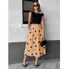 image:imagechouyatou Womens Retro Polka Dot Pleated Skirt High Elastic Waist Flowy Swing Party Midi Long Skirt with PocketsKhaki
