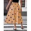 image:imagechouyatou Womens Retro Polka Dot Pleated Skirt High Elastic Waist Flowy Swing Party Midi Long Skirt with PocketsKhaki