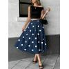image:imagechouyatou Womens Retro Polka Dot Pleated Skirt High Elastic Waist Flowy Swing Party Midi Long Skirt with PocketsNavy
