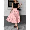 image:imagechouyatou Womens Retro Polka Dot Pleated Skirt High Elastic Waist Flowy Swing Party Midi Long Skirt with PocketsPink