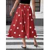 image:imagechouyatou Womens Retro Polka Dot Pleated Skirt High Elastic Waist Flowy Swing Party Midi Long Skirt with PocketsRed