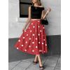 image:imagechouyatou Womens Retro Polka Dot Pleated Skirt High Elastic Waist Flowy Swing Party Midi Long Skirt with PocketsRed