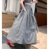 image:imagechouyatou Womens Sexy Tie Knot Plaid Maxi Skirt Back Smocked Waist Pleated Swing Long Skirt with PocketsBlack
