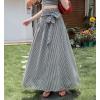 image:imagechouyatou Womens Sexy Tie Knot Plaid Maxi Skirt Back Smocked Waist Pleated Swing Long Skirt with PocketsBlack
