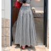 image:imagechouyatou Womens Sexy Tie Knot Plaid Maxi Skirt Back Smocked Waist Pleated Swing Long Skirt with PocketsBlack