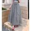 image:imagechouyatou Womens Sexy Tie Knot Plaid Maxi Skirt Back Smocked Waist Pleated Swing Long Skirt with PocketsBlack