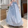 image:imagechouyatou Womens Sexy Tie Knot Plaid Maxi Skirt Back Smocked Waist Pleated Swing Long Skirt with PocketsBlue