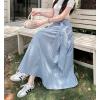 image:imagechouyatou Womens Sexy Tie Knot Plaid Maxi Skirt Back Smocked Waist Pleated Swing Long Skirt with PocketsBlue