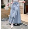 image:imagechouyatou Womens Sexy Tie Knot Plaid Maxi Skirt Back Smocked Waist Pleated Swing Long Skirt with PocketsBlue