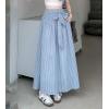 image:imagechouyatou Womens Sexy Tie Knot Plaid Maxi Skirt Back Smocked Waist Pleated Swing Long Skirt with PocketsBlue