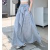 image:imagechouyatou Womens Sexy Tie Knot Plaid Maxi Skirt Back Smocked Waist Pleated Swing Long Skirt with PocketsBlue