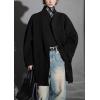 image:imagechouyatou Womens Stand Collar Loose Fit Wool Coat Button Down Dressy Winter Warm Trench Coat OuterwearBlack