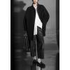 image:imagechouyatou Womens Stand Collar Loose Fit Wool Coat Button Down Dressy Winter Warm Trench Coat OuterwearBlack