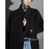 image:imagechouyatou Womens Stand Collar Loose Fit Wool Coat Button Down Dressy Winter Warm Trench Coat OuterwearBlack