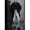 image:imagechouyatou Womens Stand Collar Loose Fit Wool Coat Button Down Dressy Winter Warm Trench Coat OuterwearBlack