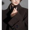 image:imagechouyatou Womens Stand Collar Loose Fit Wool Coat Button Down Dressy Winter Warm Trench Coat OuterwearCoffee