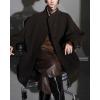 image:imagechouyatou Womens Stand Collar Loose Fit Wool Coat Button Down Dressy Winter Warm Trench Coat OuterwearCoffee