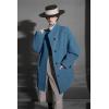 image:imagechouyatou Womens Stand Collar Loose Fit Wool Coat Button Down Dressy Winter Warm Trench Coat OuterwearDark Blue