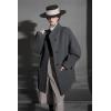 image:imagechouyatou Womens Stand Collar Loose Fit Wool Coat Button Down Dressy Winter Warm Trench Coat OuterwearGrey