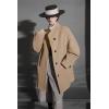 image:imagechouyatou Womens Stand Collar Loose Fit Wool Coat Button Down Dressy Winter Warm Trench Coat OuterwearKhaki