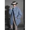 image:imagechouyatou Womens Stand Collar Loose Fit Wool Coat Button Down Dressy Winter Warm Trench Coat OuterwearLight Blue
