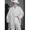 image:imagechouyatou Womens Stand Collar Loose Fit Wool Coat Button Down Dressy Winter Warm Trench Coat OuterwearWhite