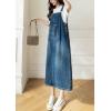 image:imagechouyatou Womens Summer Loose Denim Overall Dress Casual Adjustable Strap ALine Midi Jean DressDark Blue