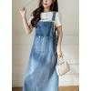 image:imagechouyatou Womens Summer Loose Denim Overall Dress Casual Adjustable Strap ALine Midi Jean DressLight Blue