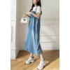image:imagechouyatou Womens Summer Loose Denim Overall Dress Casual Adjustable Strap ALine Midi Jean DressLight Blue