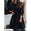 image:imagechouyatou Womens Tie Waist Hooded Wool Coat Casual Rolled Up Sleeve Wool Blend Mid Long Trench Coat OvercoatBlack