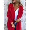image:imagechouyatou Womens Vintage Cable Knit Sleeve Wool Coat Single Breasted Wool Blend Mid Long Pea Coat OvercoatRed