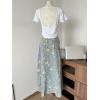 image:imagechouyatou Womens Vintage Floral Printed Denim Skirt High Waist Y2K A Line Flare Maxi Long Jean SkirtBlue