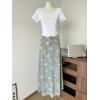 image:imagechouyatou Womens Vintage Floral Printed Denim Skirt High Waist Y2K A Line Flare Maxi Long Jean SkirtBlue