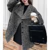 image:imagechouyatou Womens Vintage Lapel Herringbone Wool Coat Single Breasted Mid Long Trench Pea Coat Outerwear JacketDark Gray