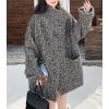 image:imagechouyatou Womens Vintage Lapel Herringbone Wool Coat Single Breasted Mid Long Trench Pea Coat Outerwear JacketDark Gray