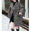 image:imagechouyatou Womens Vintage Lapel Herringbone Wool Coat Single Breasted Mid Long Trench Pea Coat Outerwear JacketDark Gray