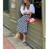 image:imagechouyatou Womens Vintage Plaid Checkered A Line Skirt Casual High Waisted Midi Long Skirt with PocketsBlue